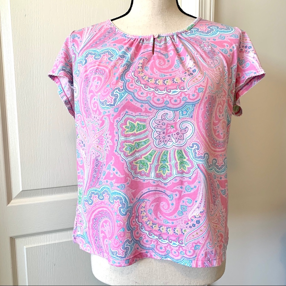 LAUREN RALPH LAUREN Pink Paisley Short Sleeved Top—SZ. Medium